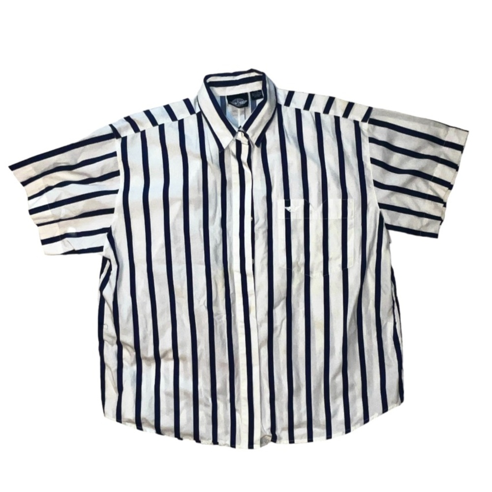 Vintage Dockers Striped Button Down Short Sleeved Shirt Navy And White Size L